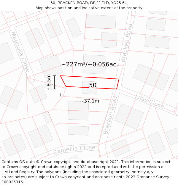 50, BRACKEN ROAD, DRIFFIELD, YO25 6UJ: Plot and title map