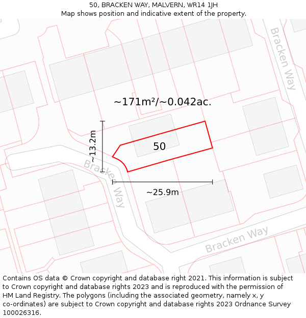 50, BRACKEN WAY, MALVERN, WR14 1JH: Plot and title map