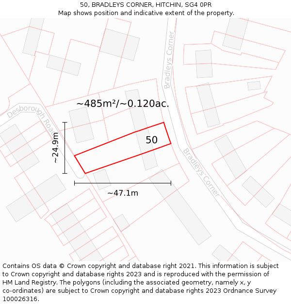 50, BRADLEYS CORNER, HITCHIN, SG4 0PR: Plot and title map
