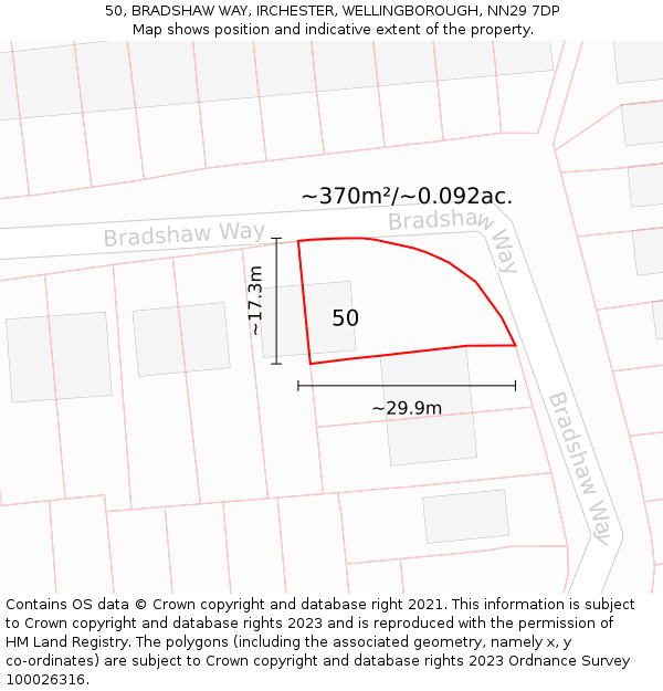 50, BRADSHAW WAY, IRCHESTER, WELLINGBOROUGH, NN29 7DP: Plot and title map