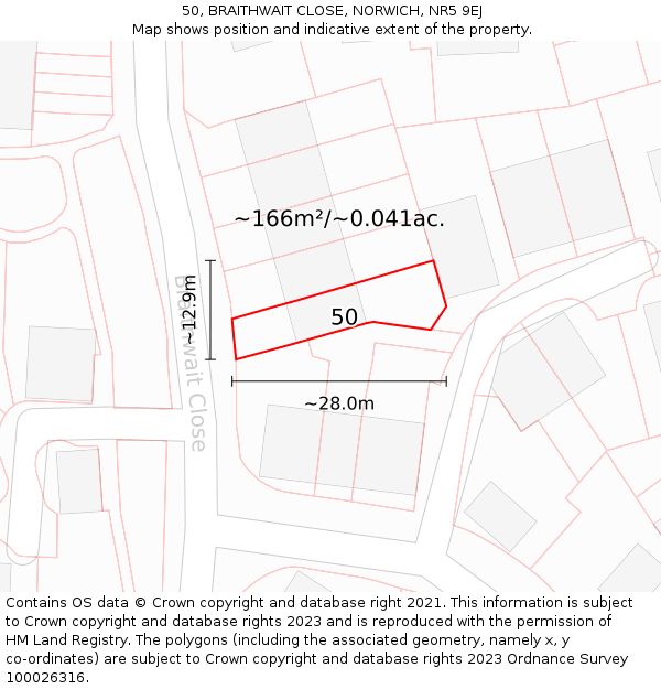 50, BRAITHWAIT CLOSE, NORWICH, NR5 9EJ: Plot and title map