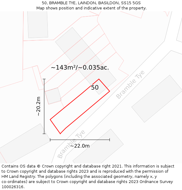 50, BRAMBLE TYE, LAINDON, BASILDON, SS15 5GS: Plot and title map