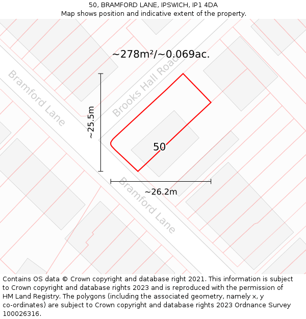 50, BRAMFORD LANE, IPSWICH, IP1 4DA: Plot and title map