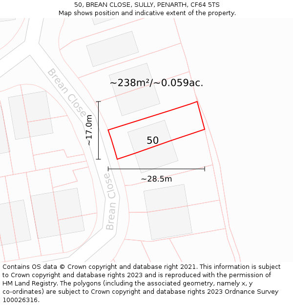 50, BREAN CLOSE, SULLY, PENARTH, CF64 5TS: Plot and title map
