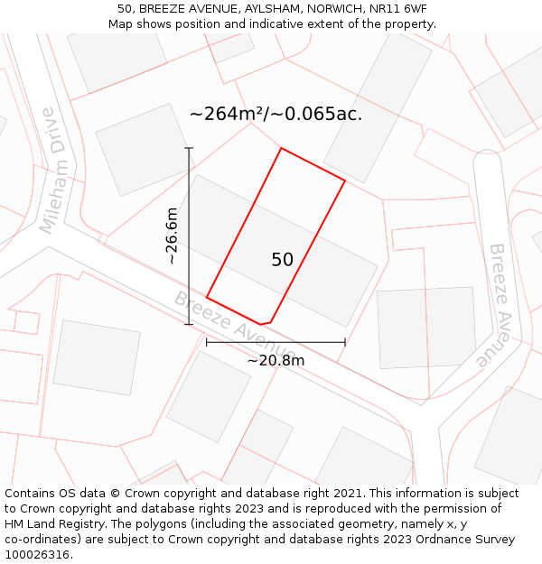 50, BREEZE AVENUE, AYLSHAM, NORWICH, NR11 6WF: Plot and title map