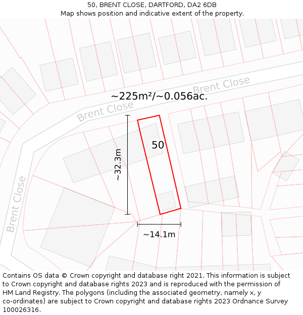 50, BRENT CLOSE, DARTFORD, DA2 6DB: Plot and title map