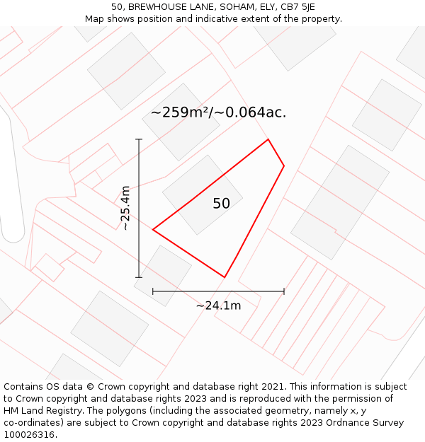 50, BREWHOUSE LANE, SOHAM, ELY, CB7 5JE: Plot and title map
