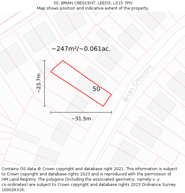 50, BRIAN CRESCENT, LEEDS, LS15 7PN: Plot and title map
