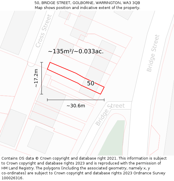 50, BRIDGE STREET, GOLBORNE, WARRINGTON, WA3 3QB: Plot and title map