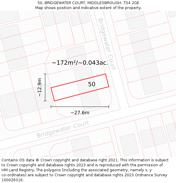 50, BRIDGEWATER COURT, MIDDLESBROUGH, TS4 2GE: Plot and title map
