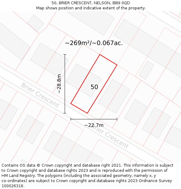 50, BRIER CRESCENT, NELSON, BB9 0QD: Plot and title map