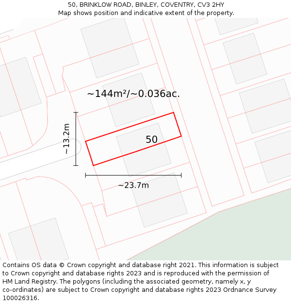 50, BRINKLOW ROAD, BINLEY, COVENTRY, CV3 2HY: Plot and title map