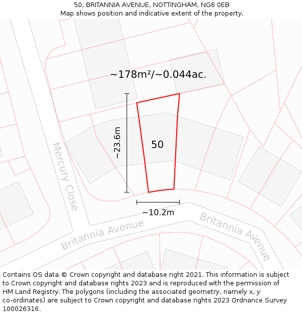 50, BRITANNIA AVENUE, NOTTINGHAM, NG6 0EB: Plot and title map