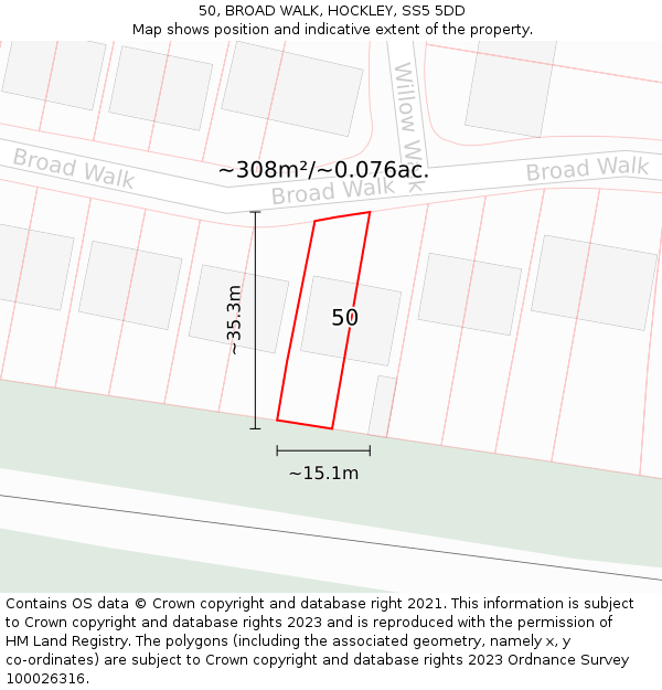 50, BROAD WALK, HOCKLEY, SS5 5DD: Plot and title map