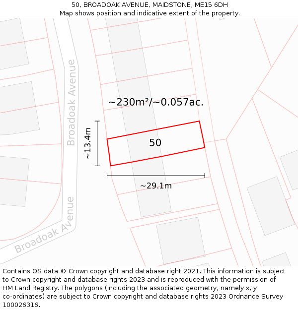 50, BROADOAK AVENUE, MAIDSTONE, ME15 6DH: Plot and title map