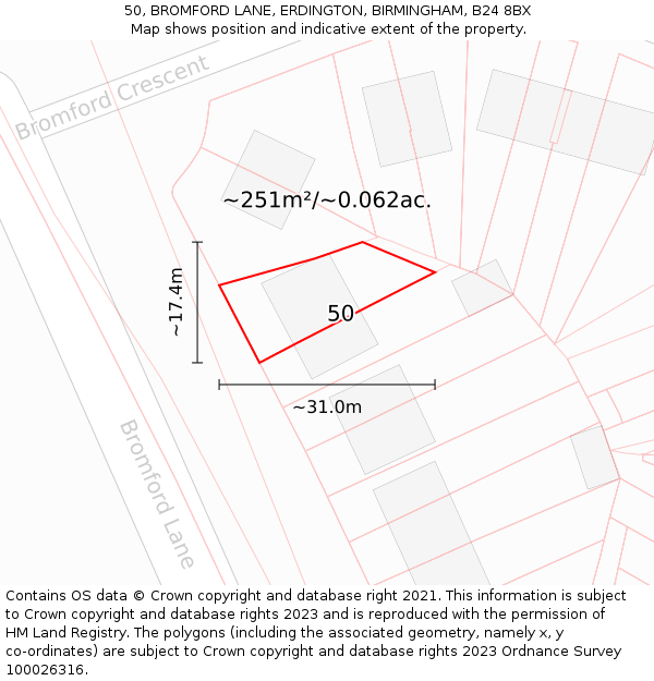 50, BROMFORD LANE, ERDINGTON, BIRMINGHAM, B24 8BX: Plot and title map