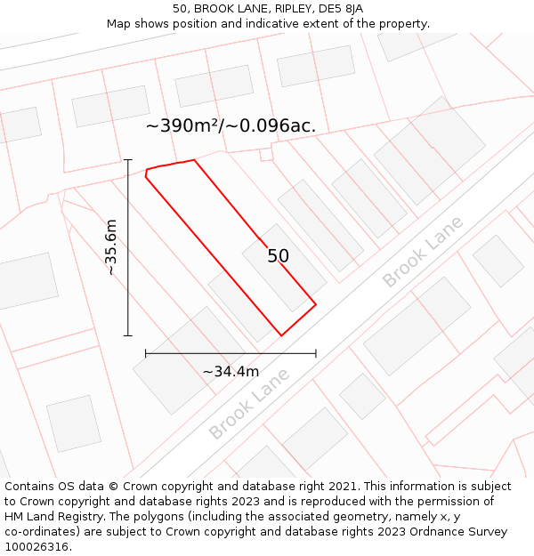 50, BROOK LANE, RIPLEY, DE5 8JA: Plot and title map