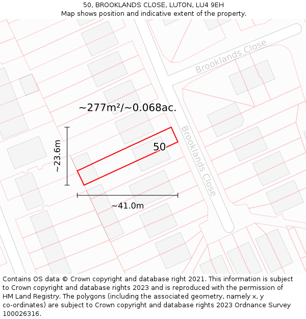 50, BROOKLANDS CLOSE, LUTON, LU4 9EH: Plot and title map