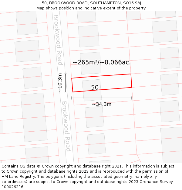 50, BROOKWOOD ROAD, SOUTHAMPTON, SO16 9AJ: Plot and title map