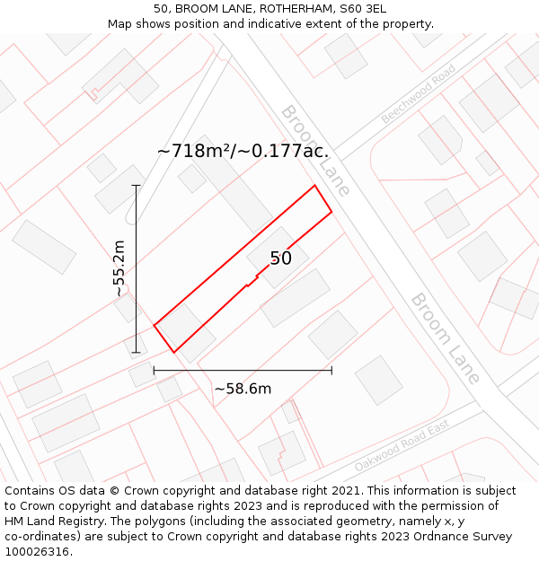 50, BROOM LANE, ROTHERHAM, S60 3EL: Plot and title map