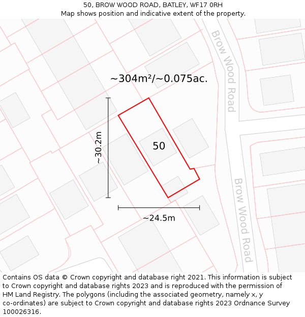 50, BROW WOOD ROAD, BATLEY, WF17 0RH: Plot and title map