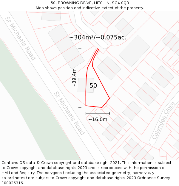 50, BROWNING DRIVE, HITCHIN, SG4 0QR: Plot and title map