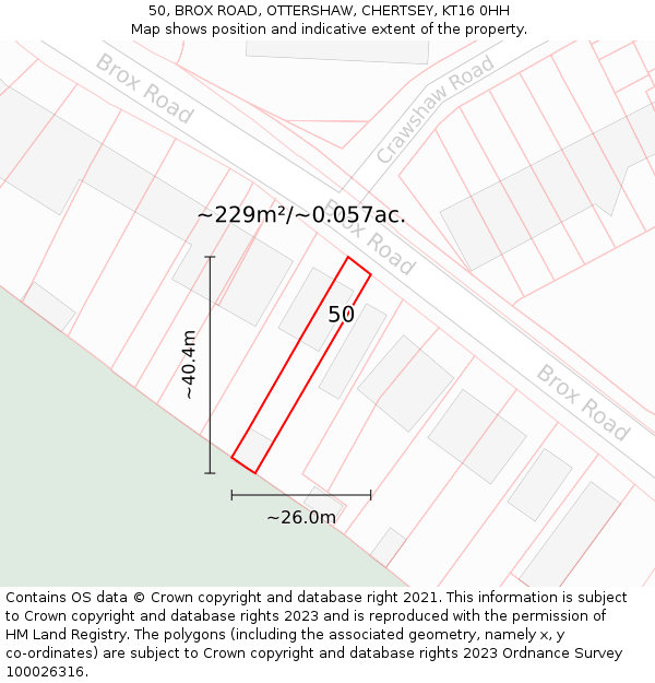 50, BROX ROAD, OTTERSHAW, CHERTSEY, KT16 0HH: Plot and title map