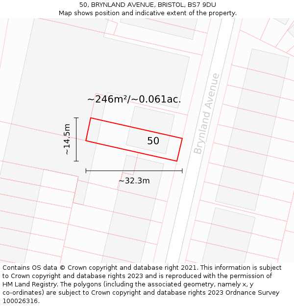 50, BRYNLAND AVENUE, BRISTOL, BS7 9DU: Plot and title map