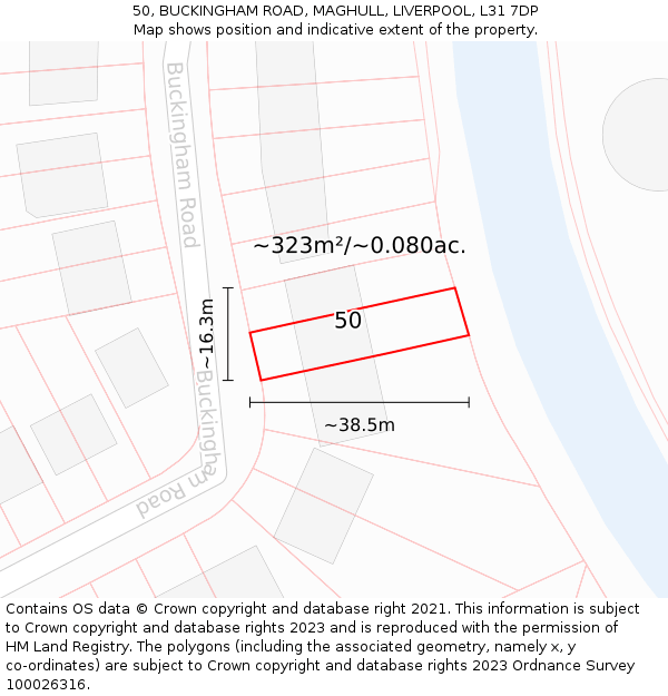50, BUCKINGHAM ROAD, MAGHULL, LIVERPOOL, L31 7DP: Plot and title map