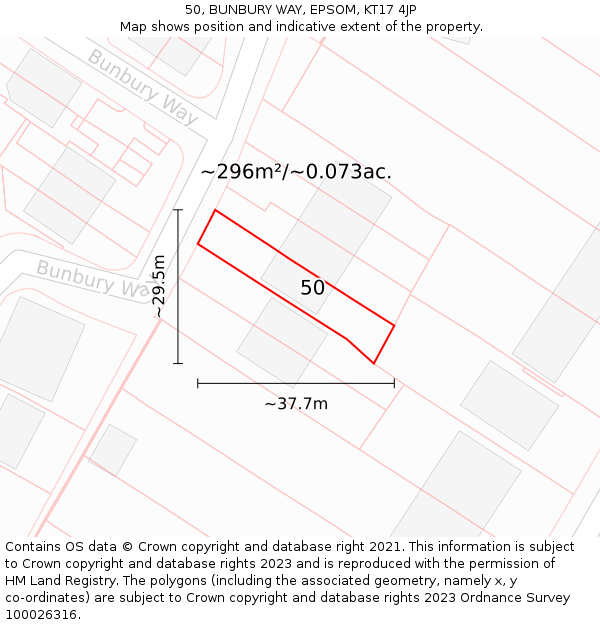 50, BUNBURY WAY, EPSOM, KT17 4JP: Plot and title map