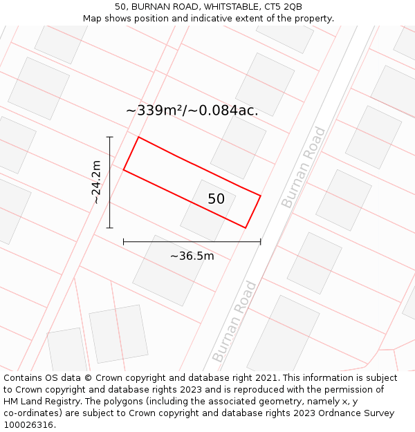 50, BURNAN ROAD, WHITSTABLE, CT5 2QB: Plot and title map