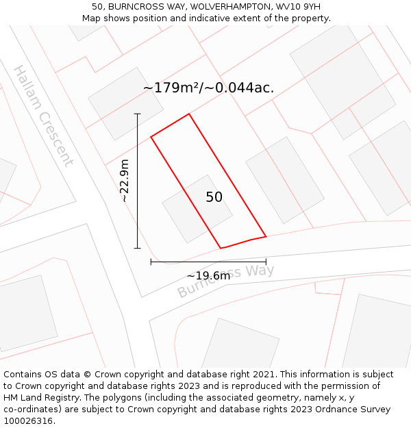 50, BURNCROSS WAY, WOLVERHAMPTON, WV10 9YH: Plot and title map