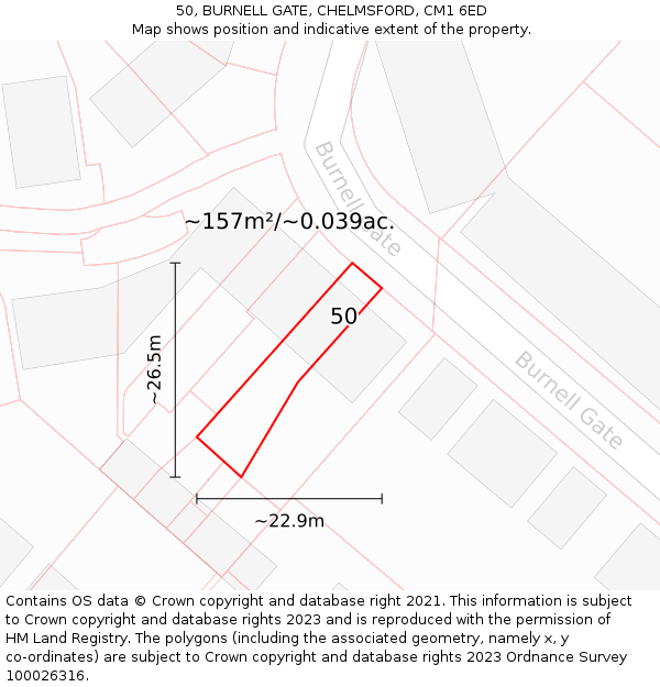 50, BURNELL GATE, CHELMSFORD, CM1 6ED: Plot and title map
