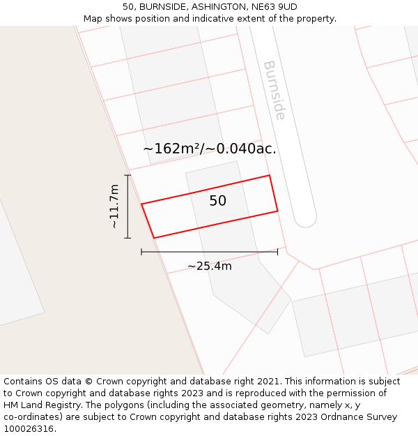 50, BURNSIDE, ASHINGTON, NE63 9UD: Plot and title map