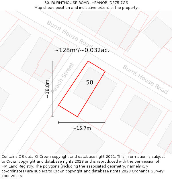 50, BURNTHOUSE ROAD, HEANOR, DE75 7GS: Plot and title map