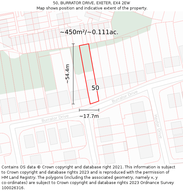 50, BURRATOR DRIVE, EXETER, EX4 2EW: Plot and title map