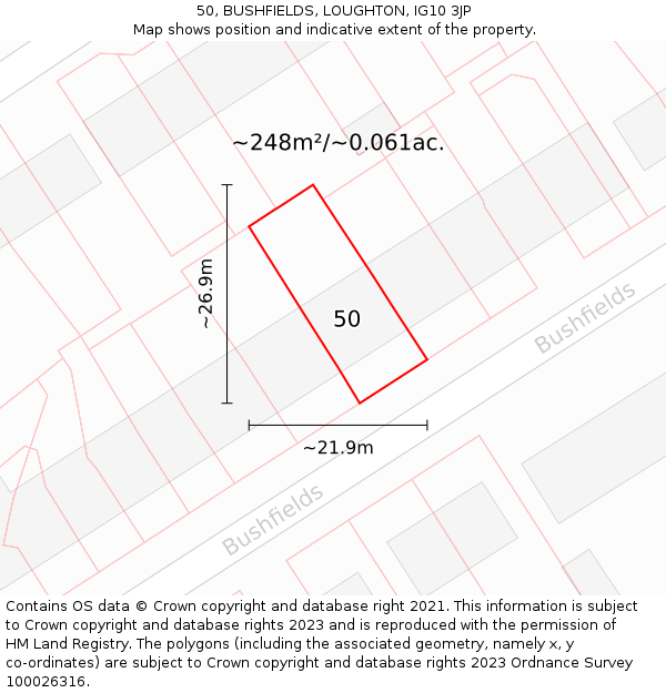 50, BUSHFIELDS, LOUGHTON, IG10 3JP: Plot and title map