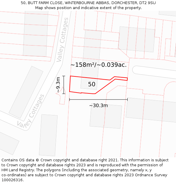 50, BUTT FARM CLOSE, WINTERBOURNE ABBAS, DORCHESTER, DT2 9SU: Plot and title map