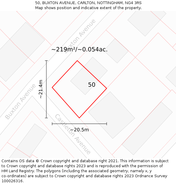 50, BUXTON AVENUE, CARLTON, NOTTINGHAM, NG4 3RS: Plot and title map