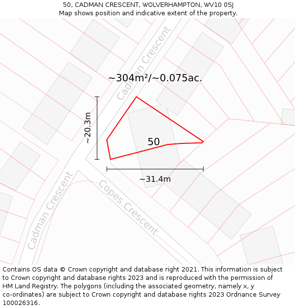 50, CADMAN CRESCENT, WOLVERHAMPTON, WV10 0SJ: Plot and title map