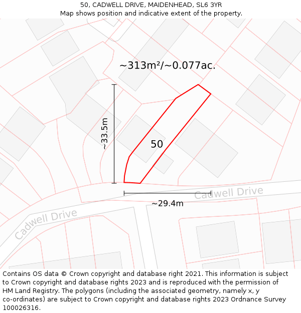 50, CADWELL DRIVE, MAIDENHEAD, SL6 3YR: Plot and title map