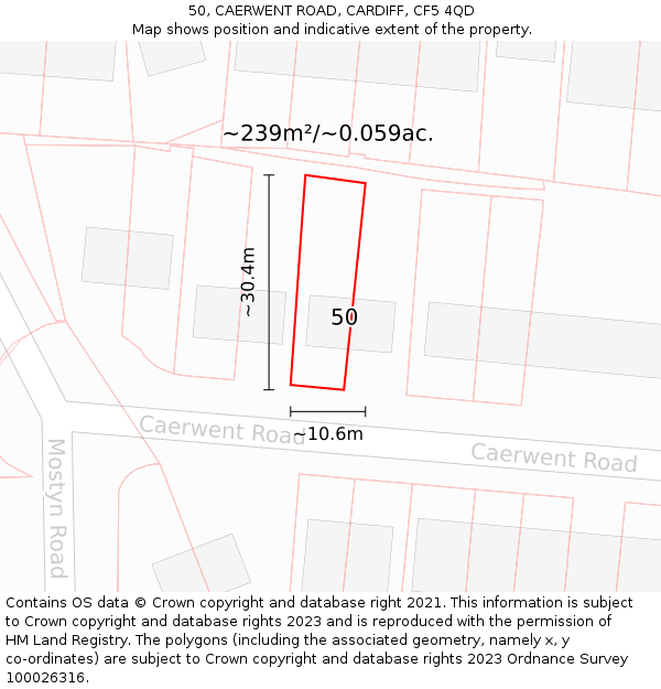 50, CAERWENT ROAD, CARDIFF, CF5 4QD: Plot and title map