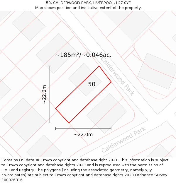 50, CALDERWOOD PARK, LIVERPOOL, L27 0YE: Plot and title map