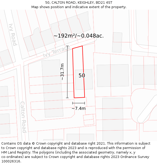 50, CALTON ROAD, KEIGHLEY, BD21 4ST: Plot and title map