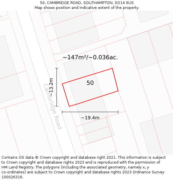 50, CAMBRIDGE ROAD, SOUTHAMPTON, SO14 6US: Plot and title map