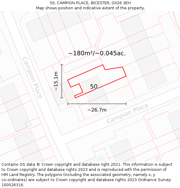 50, CAMPION PLACE, BICESTER, OX26 3EH: Plot and title map