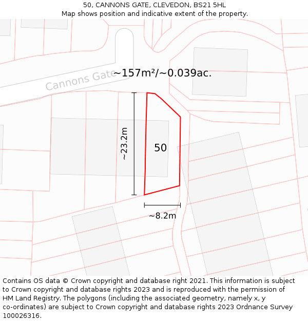 50, CANNONS GATE, CLEVEDON, BS21 5HL: Plot and title map