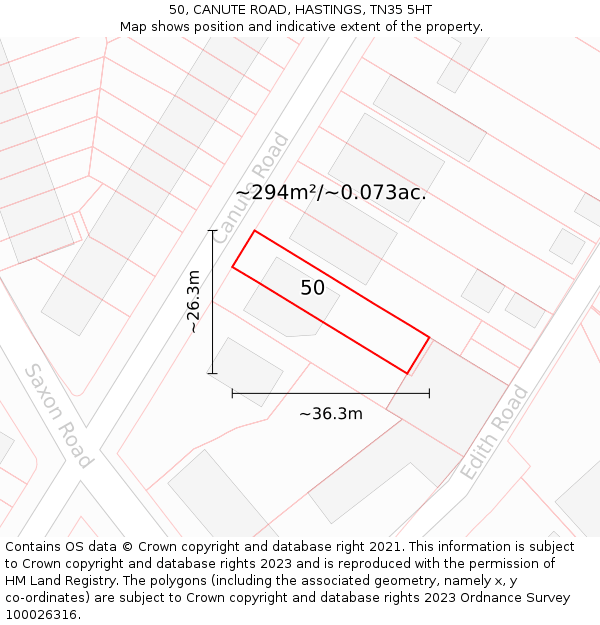 50, CANUTE ROAD, HASTINGS, TN35 5HT: Plot and title map