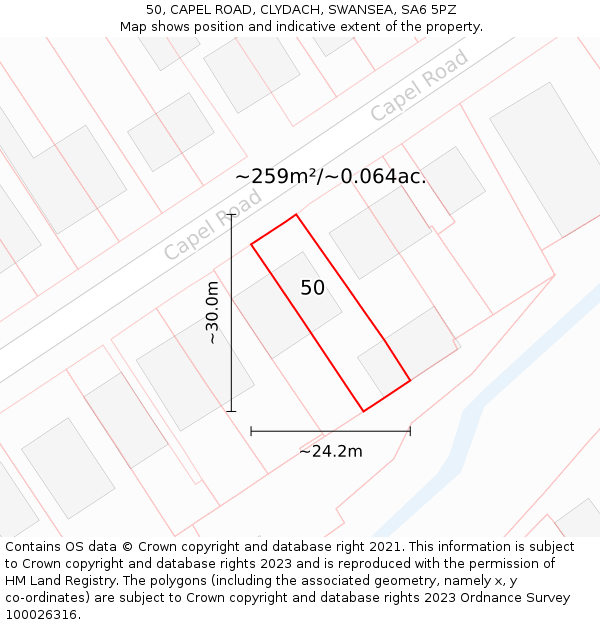 50, CAPEL ROAD, CLYDACH, SWANSEA, SA6 5PZ: Plot and title map