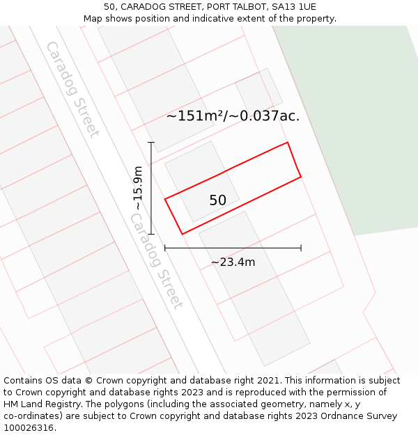 50, CARADOG STREET, PORT TALBOT, SA13 1UE: Plot and title map